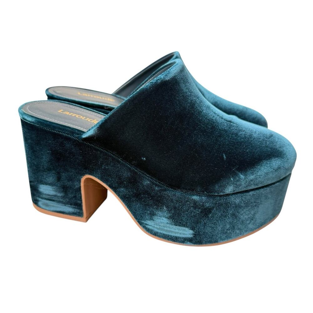 Larroude Shoes Womens 6.5 Green Miso Velvet Clog Heels Platform Retro Glam - Picture 5 of 10
